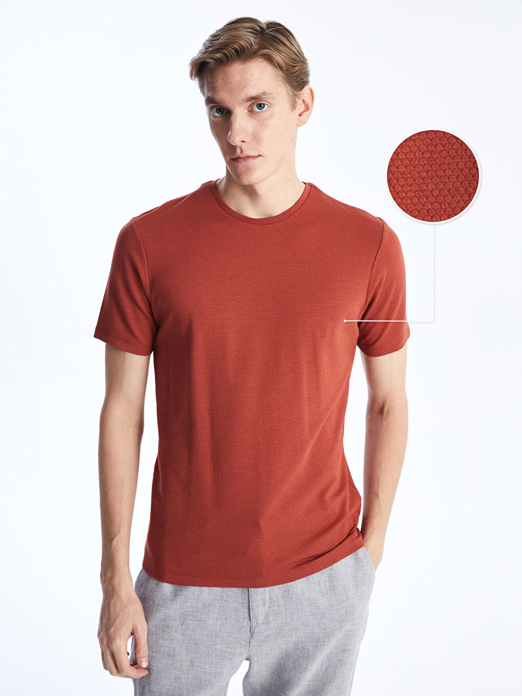 Crew Neck Short Sleeve Men's Textured T-Shirt -S40272Z8-SJB