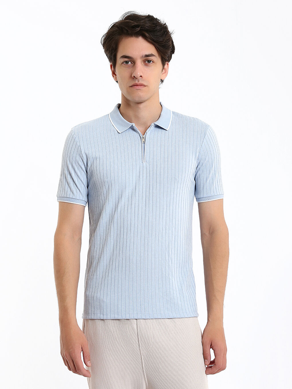 Polo Neck Short Sleeve Men's Textured T-Shirt-1