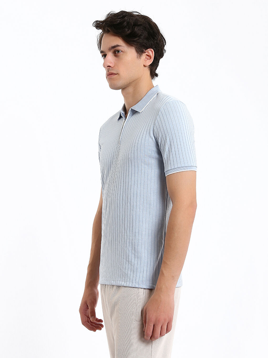 Polo Neck Short Sleeve Men's Textured T-Shirt-6