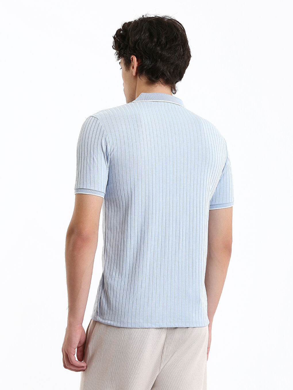 Polo Neck Short Sleeve Men's Textured T-Shirt-8