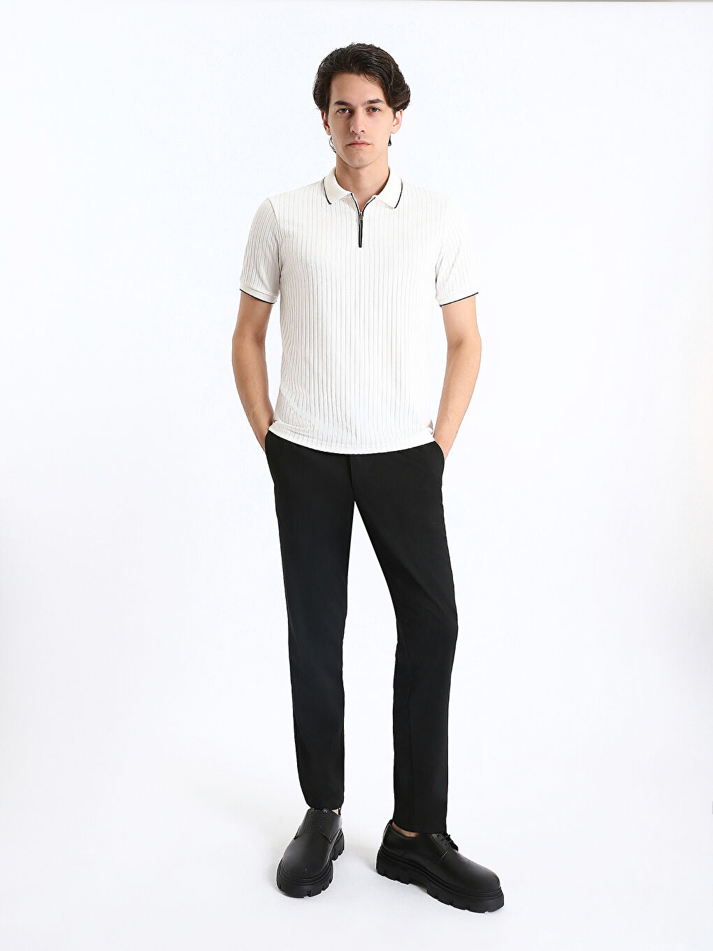 LCW Vision Polo Neck Short Sleeve Men's Textured T-Shirt -S40274Z8-J5E