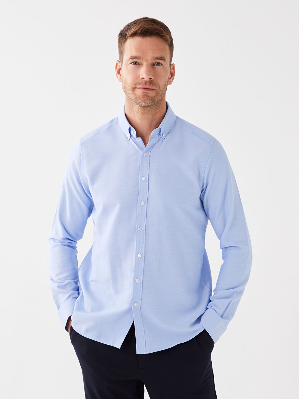 Slim Fit Long Sleeve Oxford Men's Shirt -S40288Z8-CU5