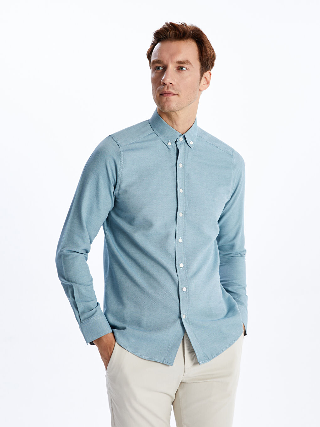 Slim Fit Long Sleeve Oxford Men's Shirt -S40288Z8-FJB