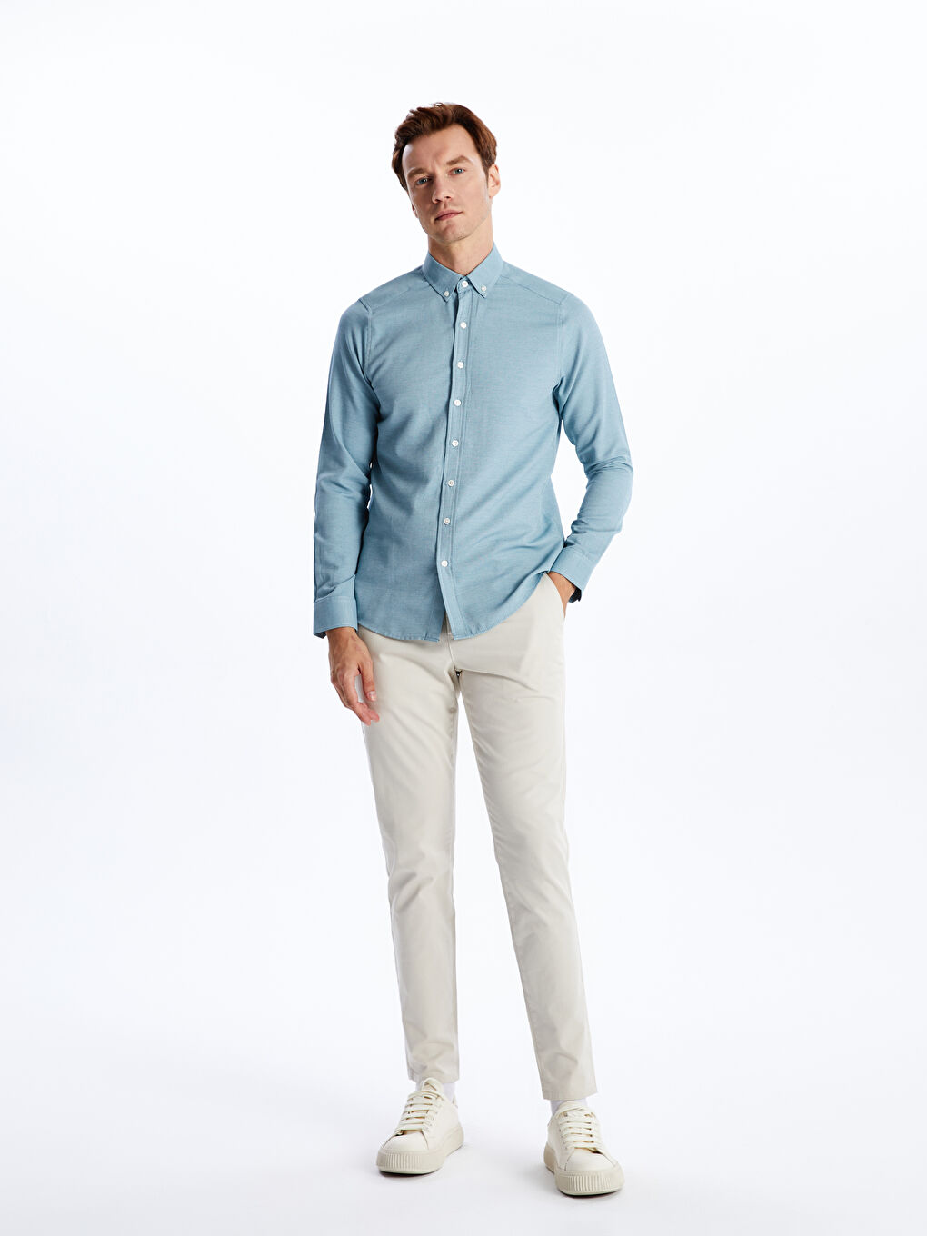 Slim Fit Long Sleeve Oxford Men's Shirt -S40288Z8-FJB
