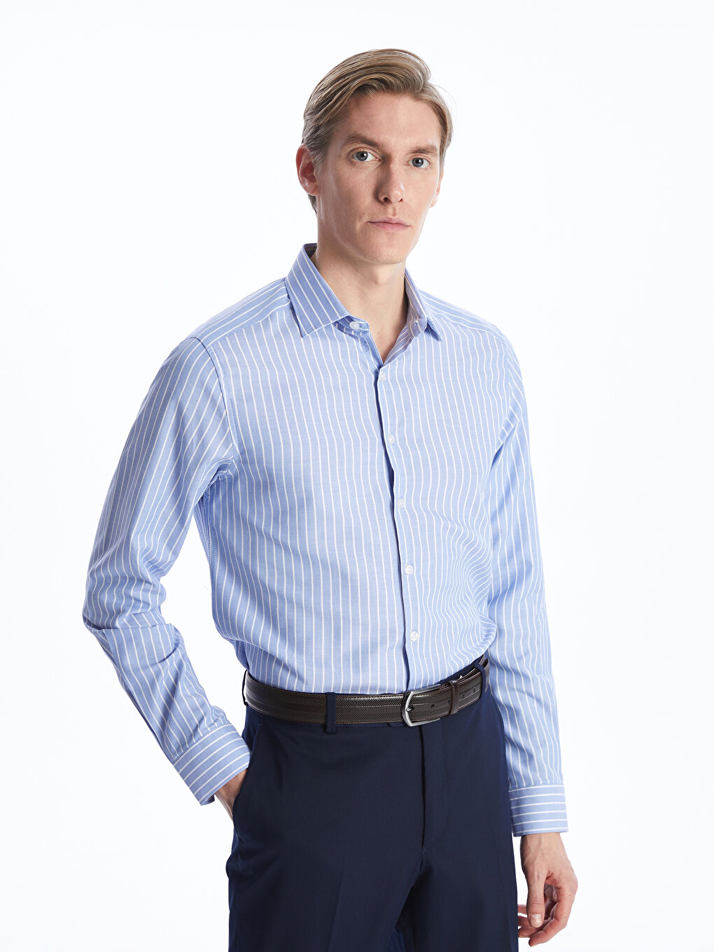 Slim Fit Long Sleeve Gabardine Men's Shirt -S40290Z8-LEN