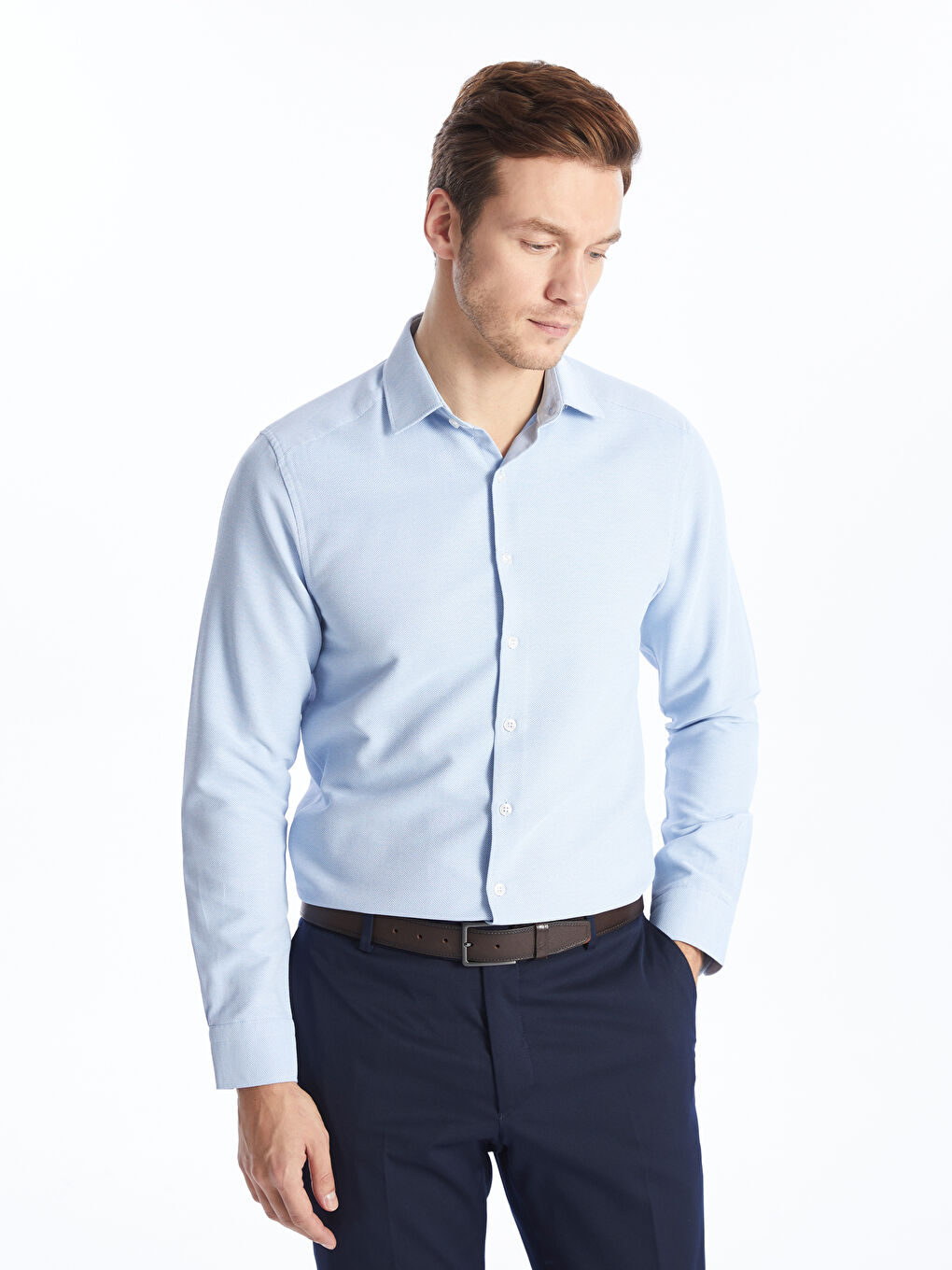 Slim Fit Long Sleeve Dobby Weave Men's Shirt -S40292Z8-CZA