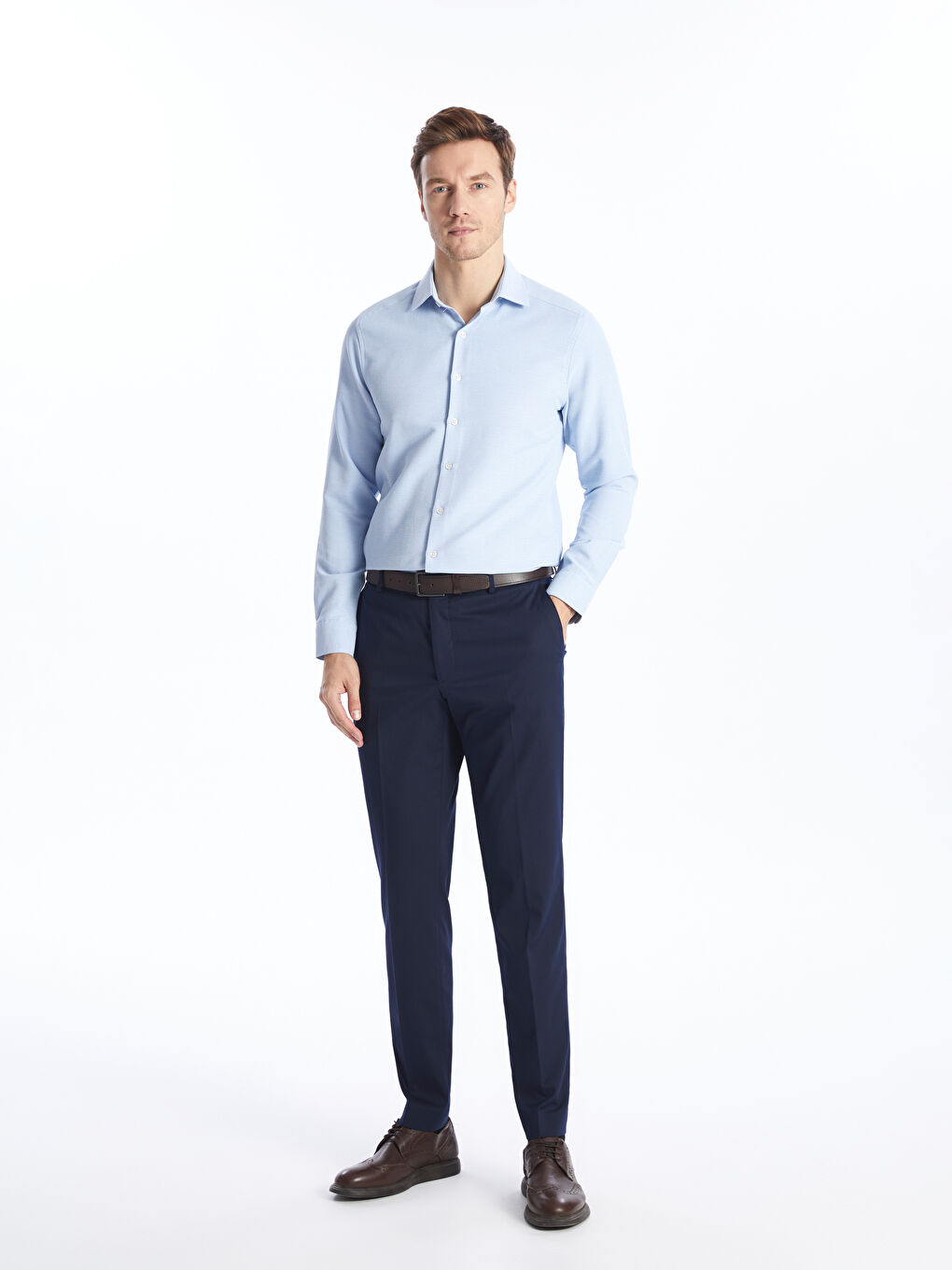 Slim Fit Long Sleeve Dobby Weave Men's Shirt -S40292Z8-CZA