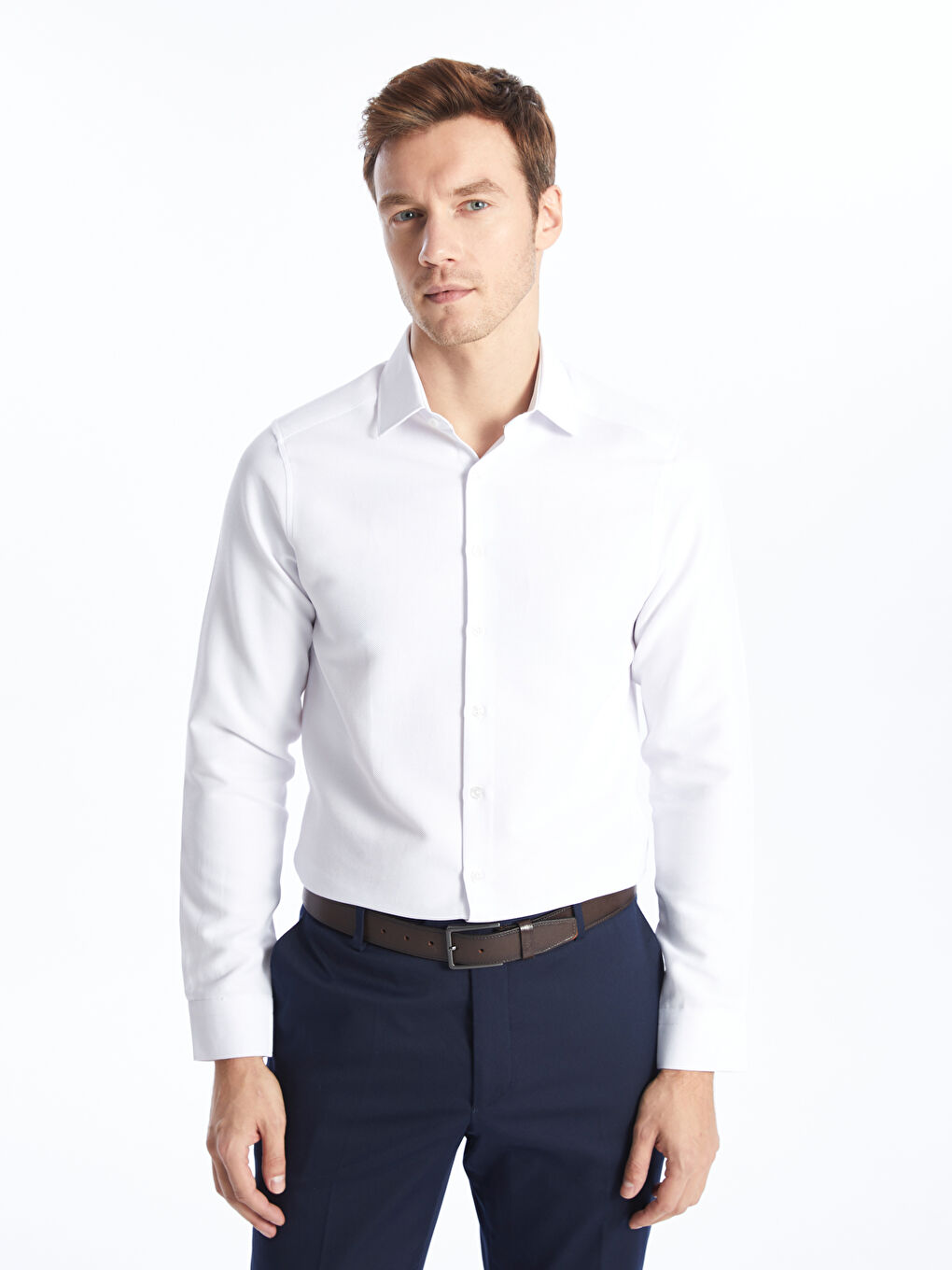 Slim Fit Long Sleeve Dobby Weave Men's Shirt -S40292Z8-Q6K