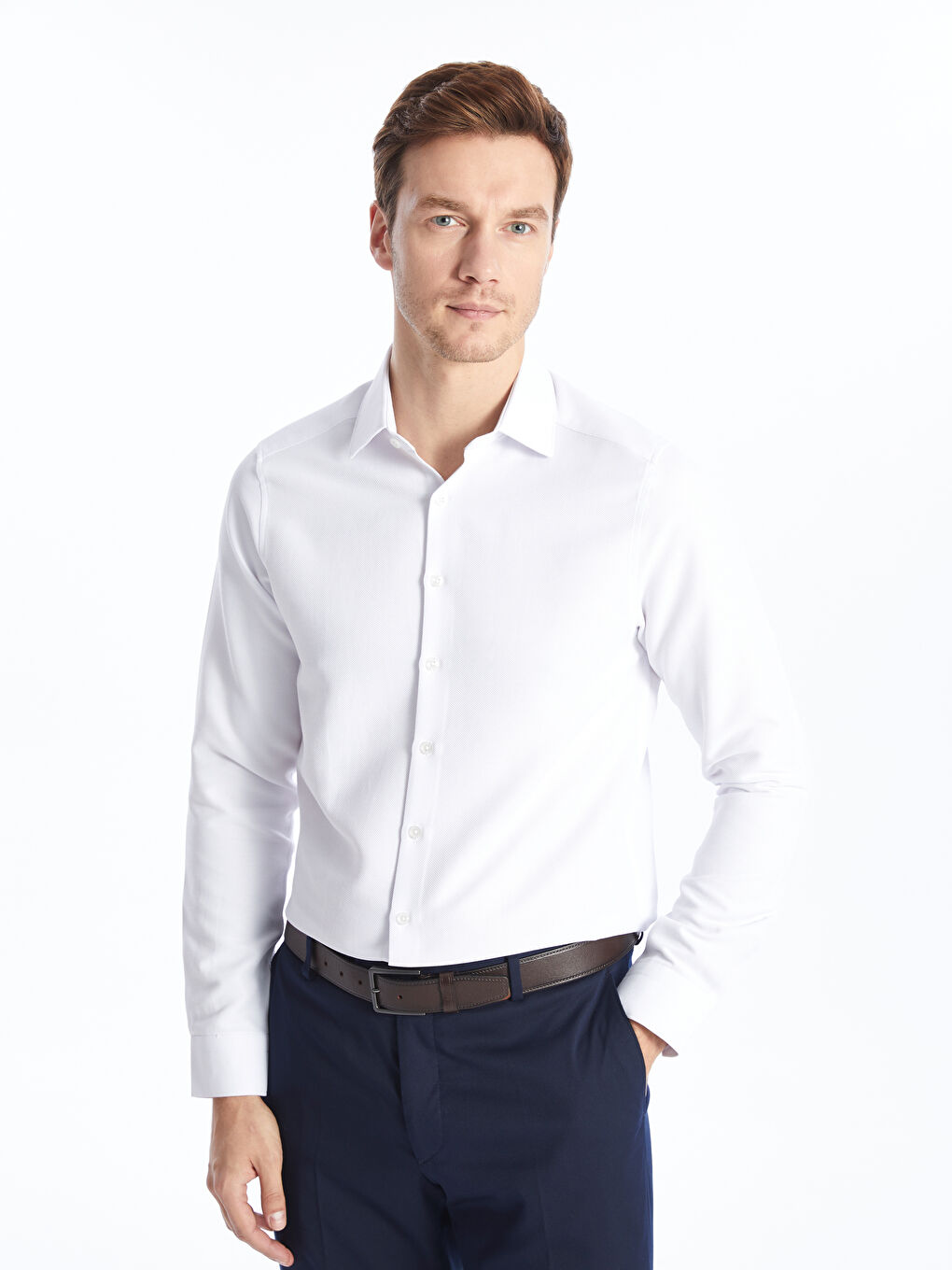 Slim Fit Long Sleeve Dobby Weave Men's Shirt -S40292Z8-Q6K