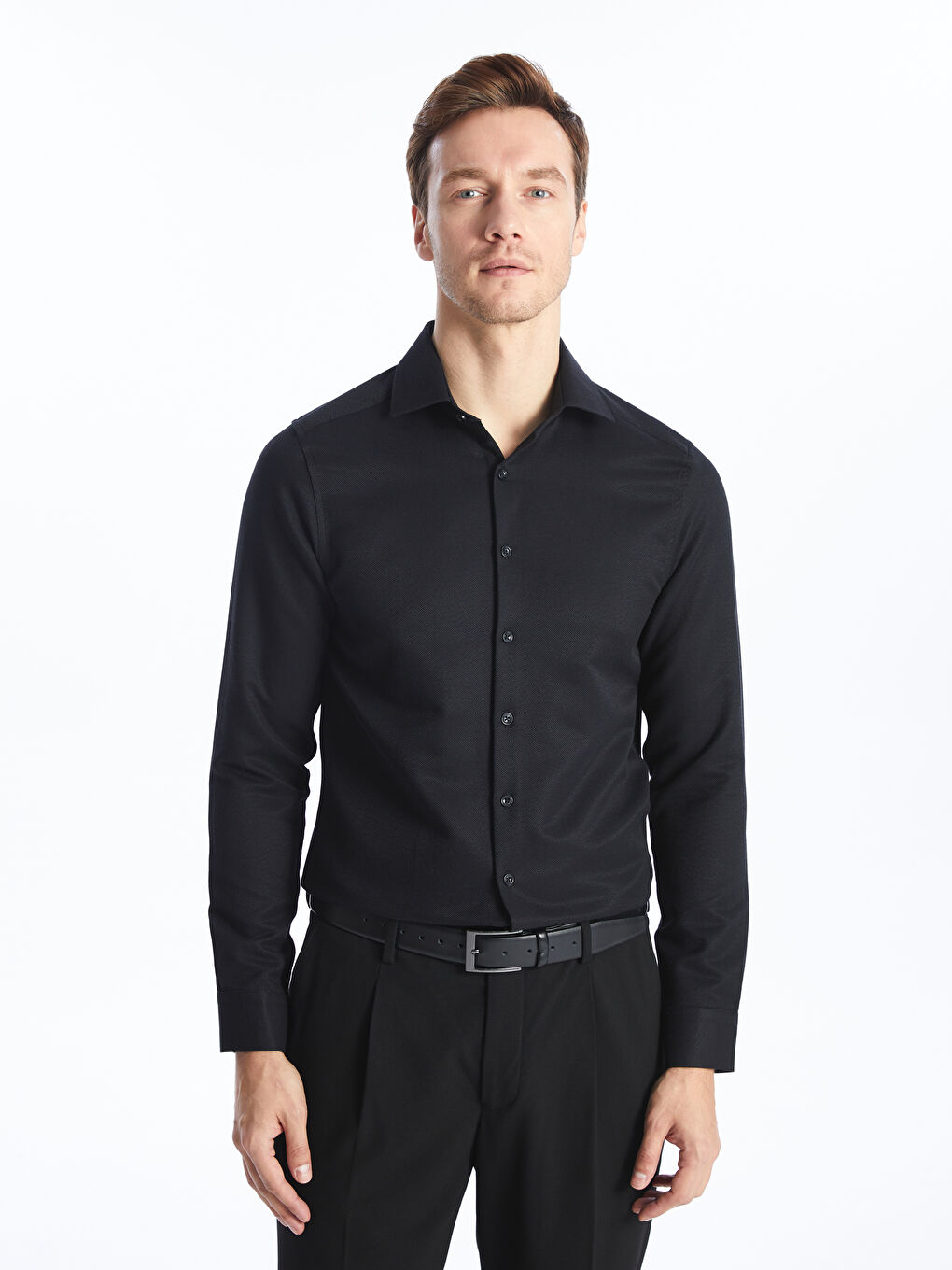 Slim Fit Long Sleeve Dobby Weave Men's Shirt -S40292Z8-RQL
