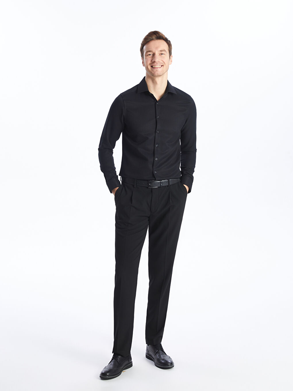 Slim Fit Long Sleeve Dobby Weave Men's Shirt -S40292Z8-RQL