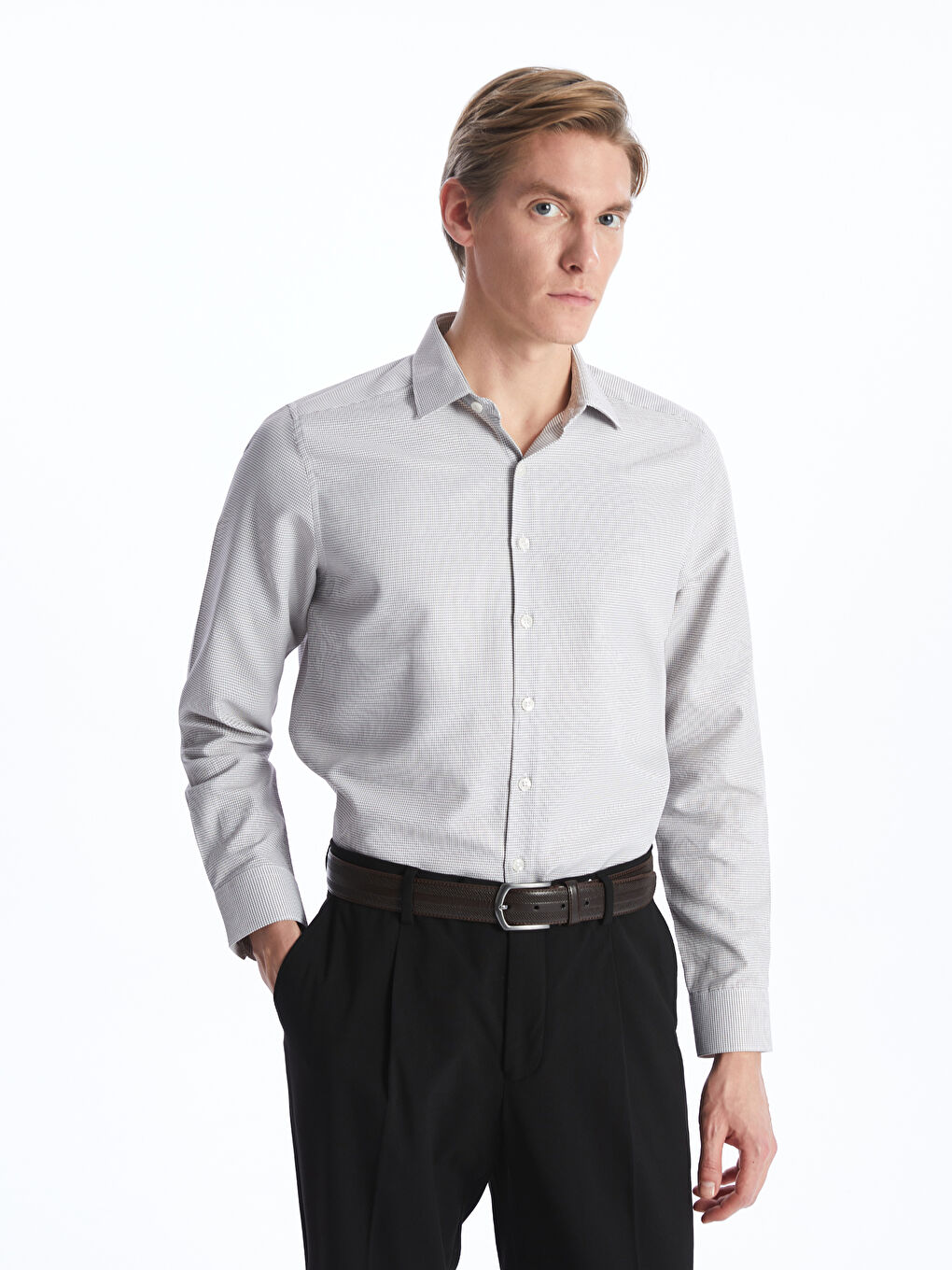 Slim Fit Long Sleeve Dobby Weave Men's Shirt -S40295Z8-S2W