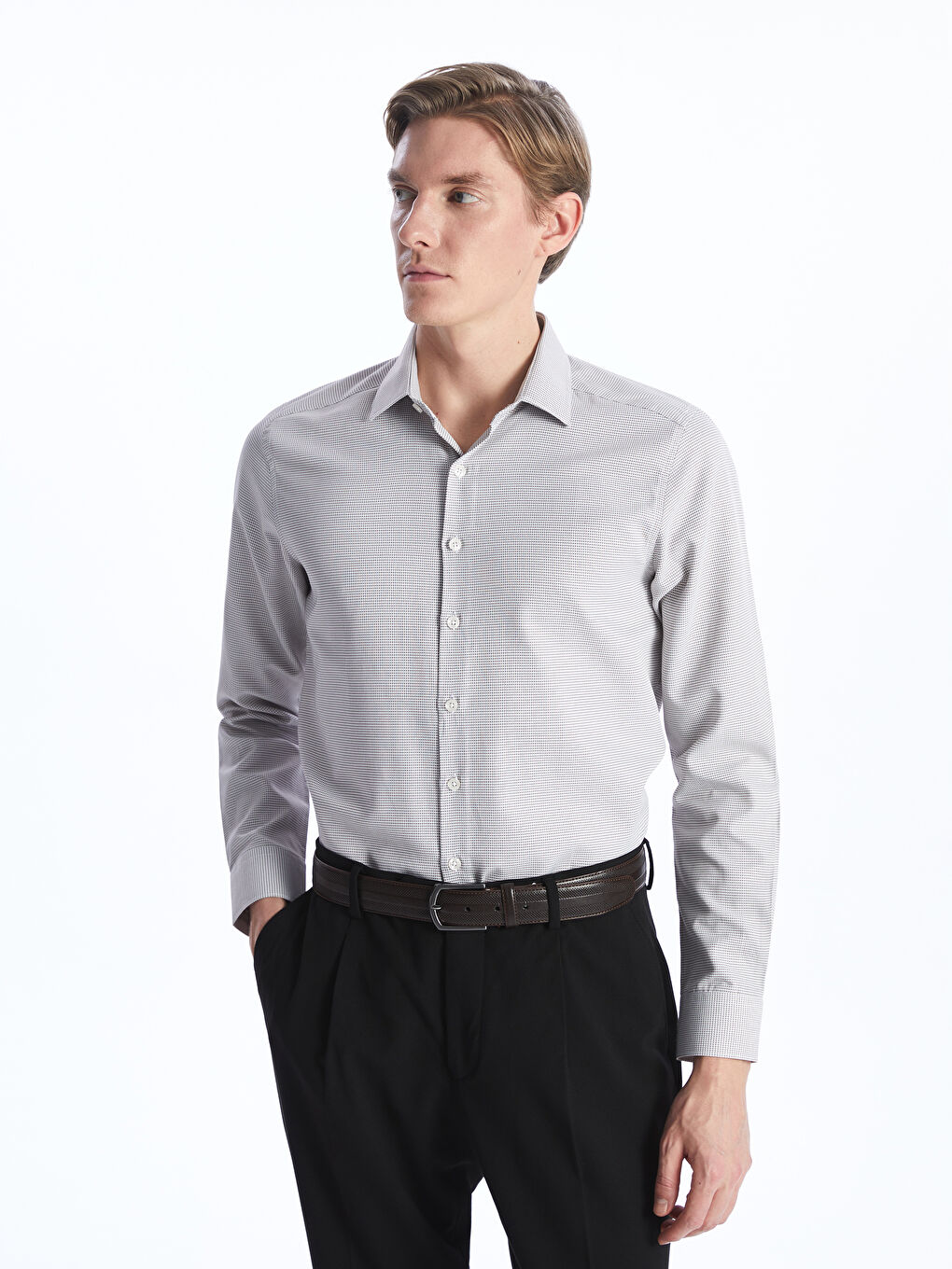 Slim Fit Long Sleeve Dobby Weave Men's Shirt -S40295Z8-S2W