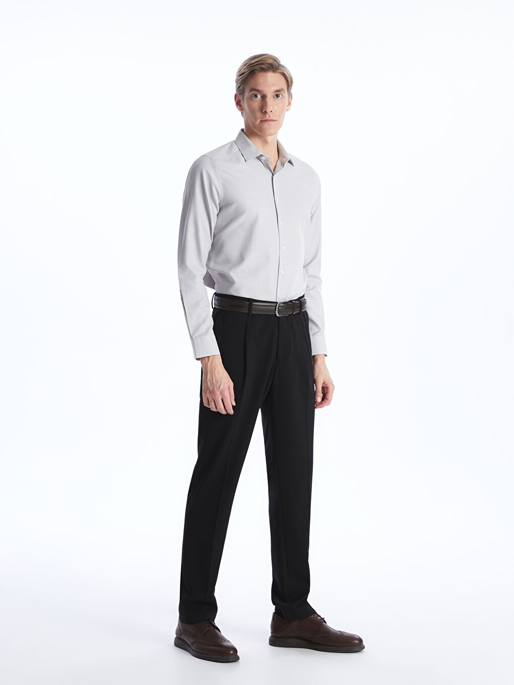 Slim Fit Long Sleeve Dobby Weave Men's Shirt -S40295Z8-S2W