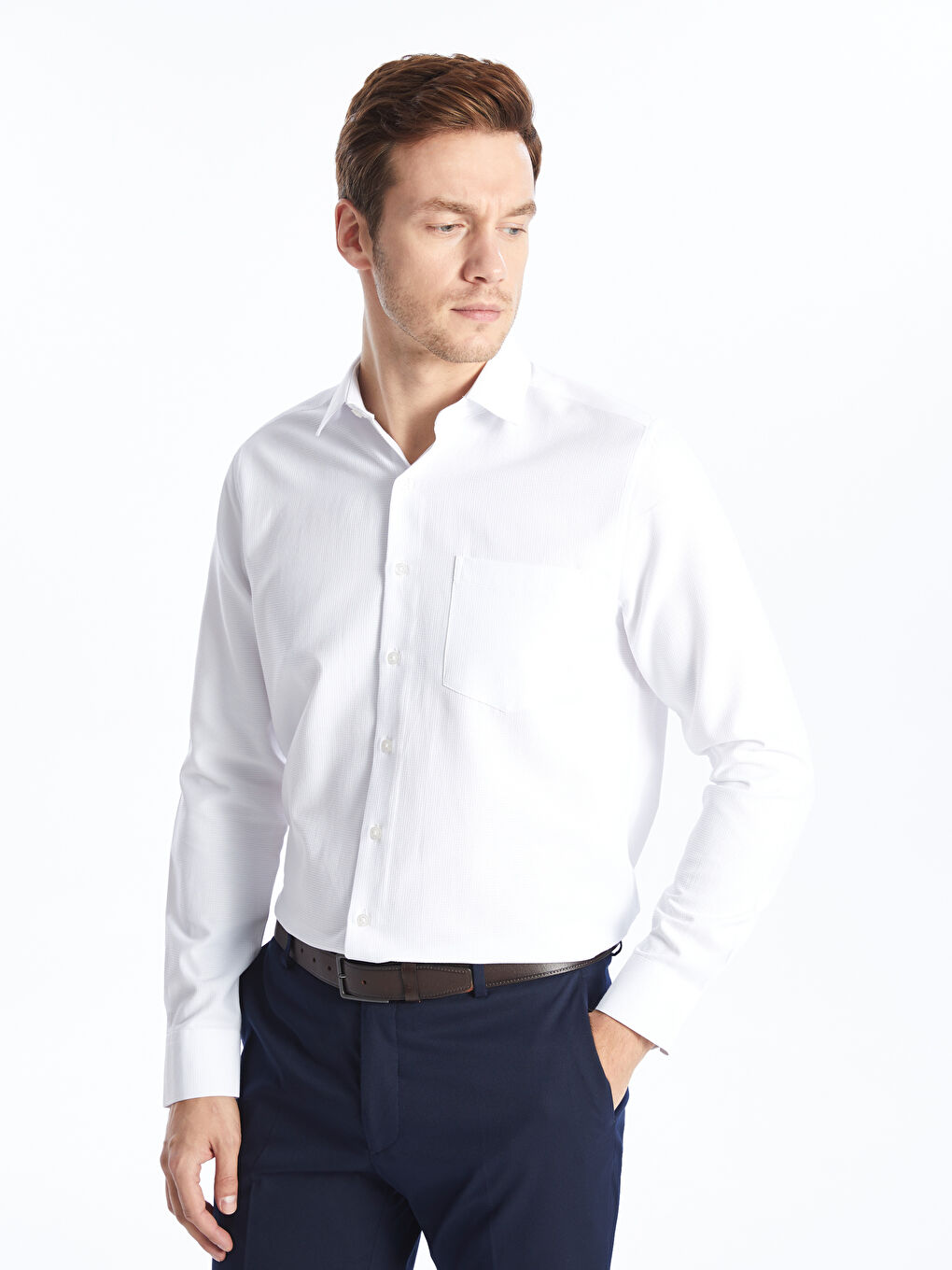 Regular Fit Long Sleeve Dobby Weave Men's Shirt -S40296Z8-Q6K