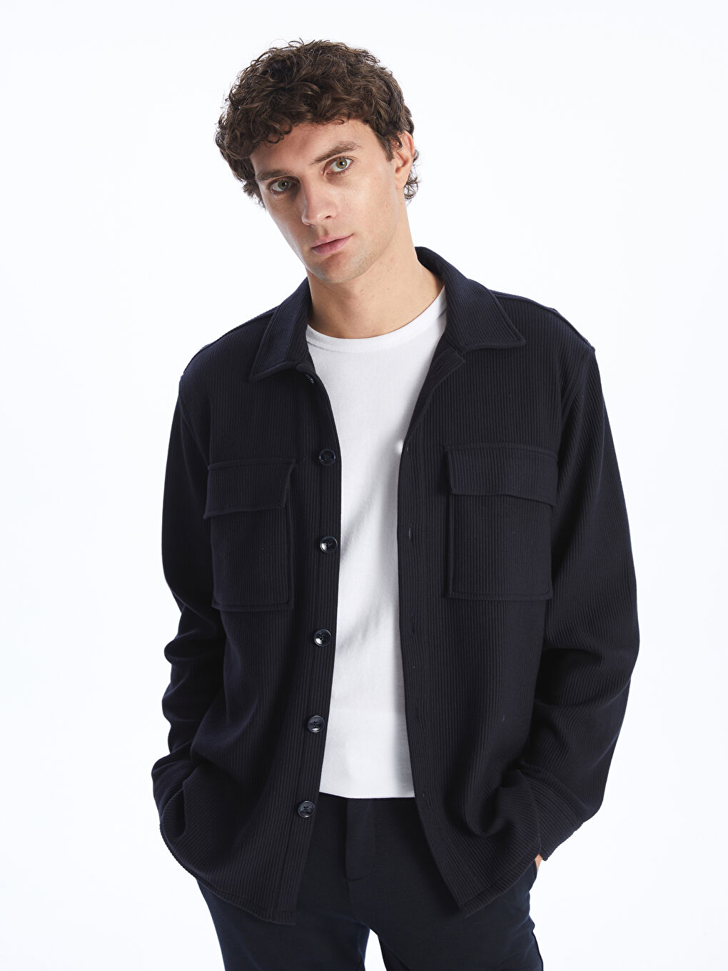 Relaxed Fit Long Sleeve Men's Shirt Jacket -S40313Z8-RFH