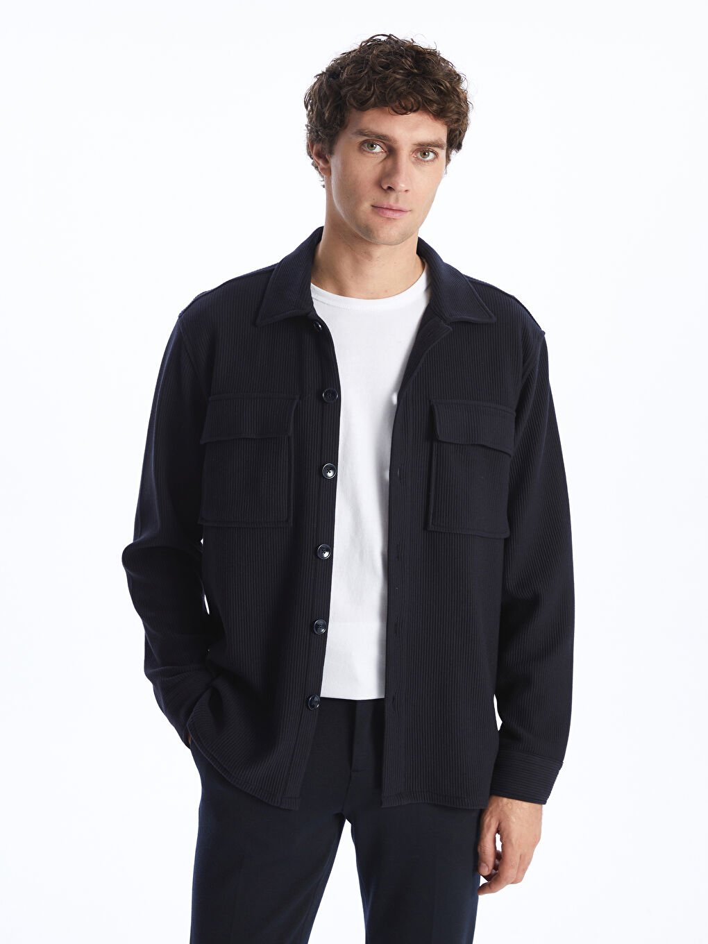 Relaxed Fit Long Sleeve Men's Shirt Jacket -S40313Z8-RFH