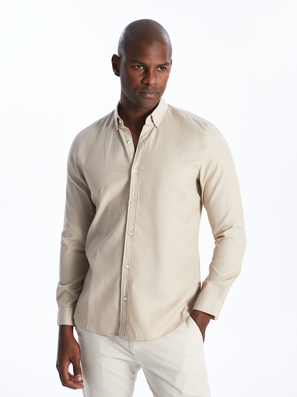 Slim Fit Long Sleeve Dobby Men's Shirt