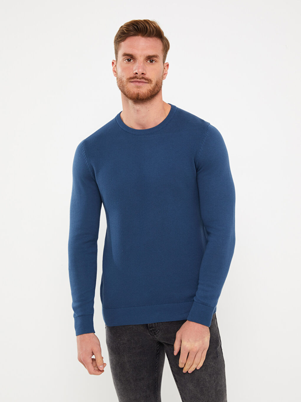 Crew Neck Long Sleeve Men's Tricot Sweater-1
