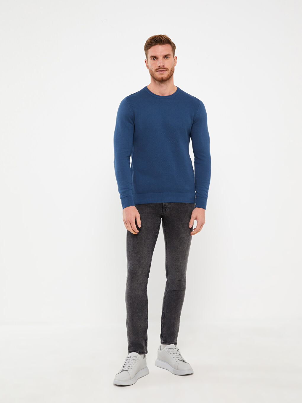 Crew Neck Long Sleeve Men's Tricot Sweater-2