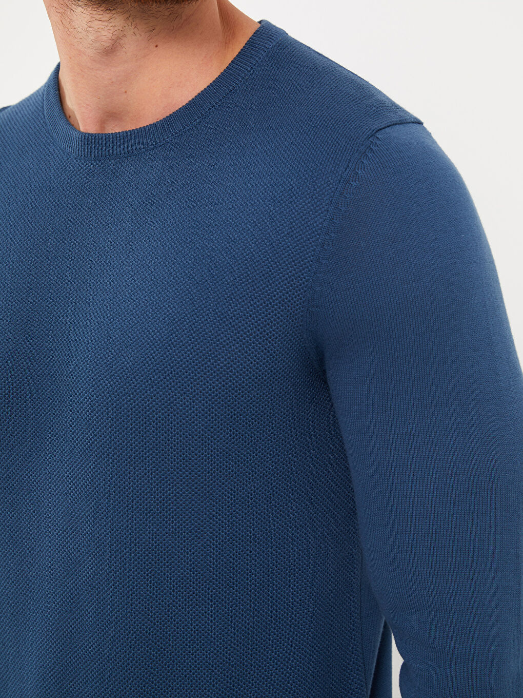 Crew Neck Long Sleeve Men's Tricot Sweater-3