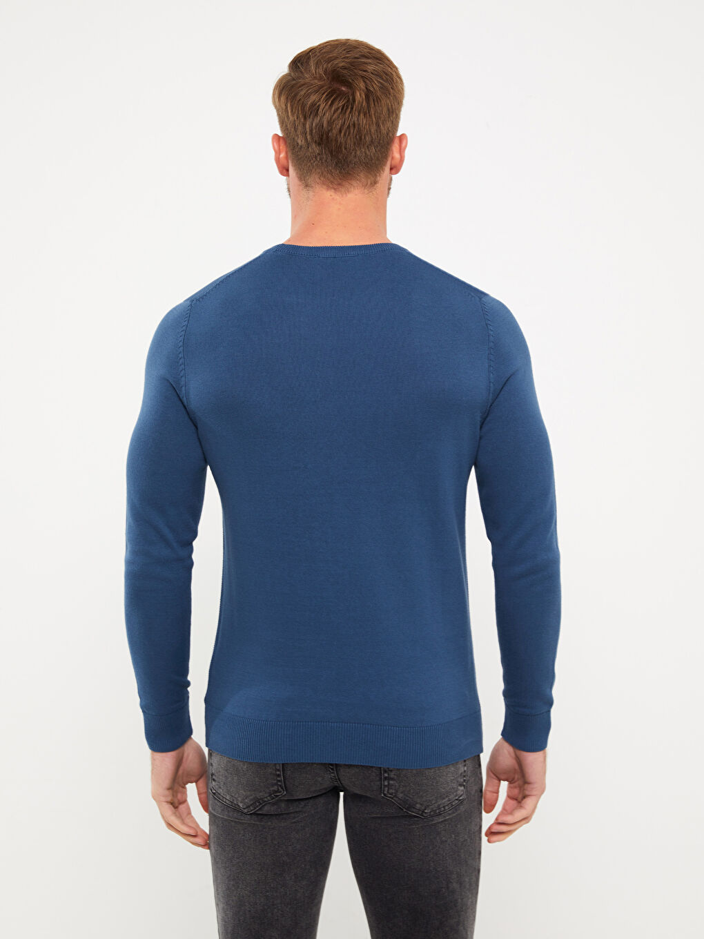 Crew Neck Long Sleeve Men's Tricot Sweater-4