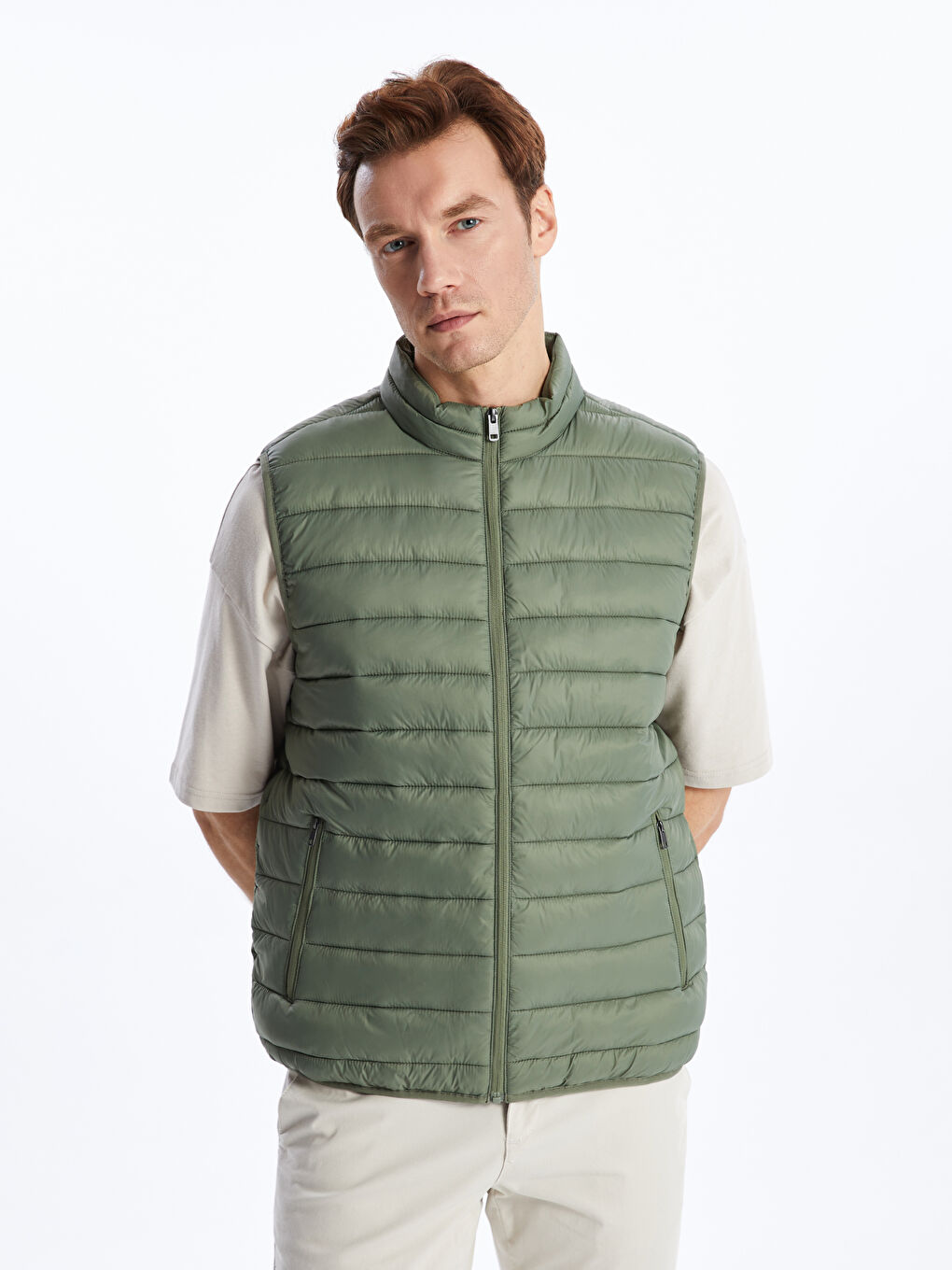 Standard Fit Funnel Neck Men's Puffer Gilet -S40392Z8-GYA
