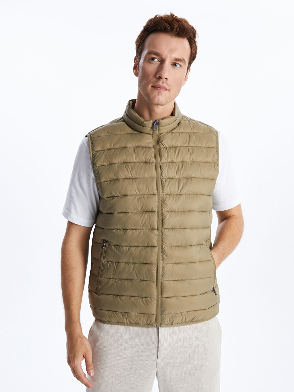 Gilet Doudoune à Col Cheminée pour Hommes Coupe Standard
