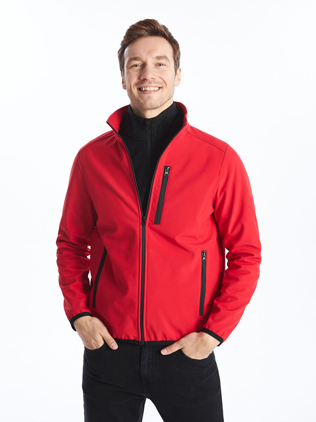 Kırmızı Standart Kalıp Dik Yaka Erkek Mont