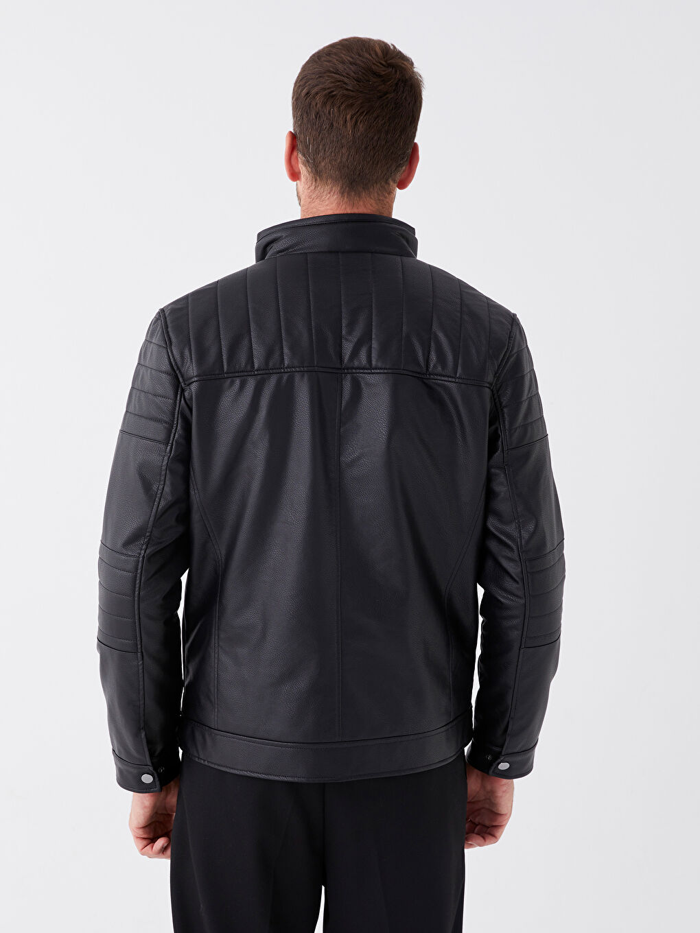 Standard Fit Collared Neck Men's Leather Look Coat -S40411Z8-CVL
