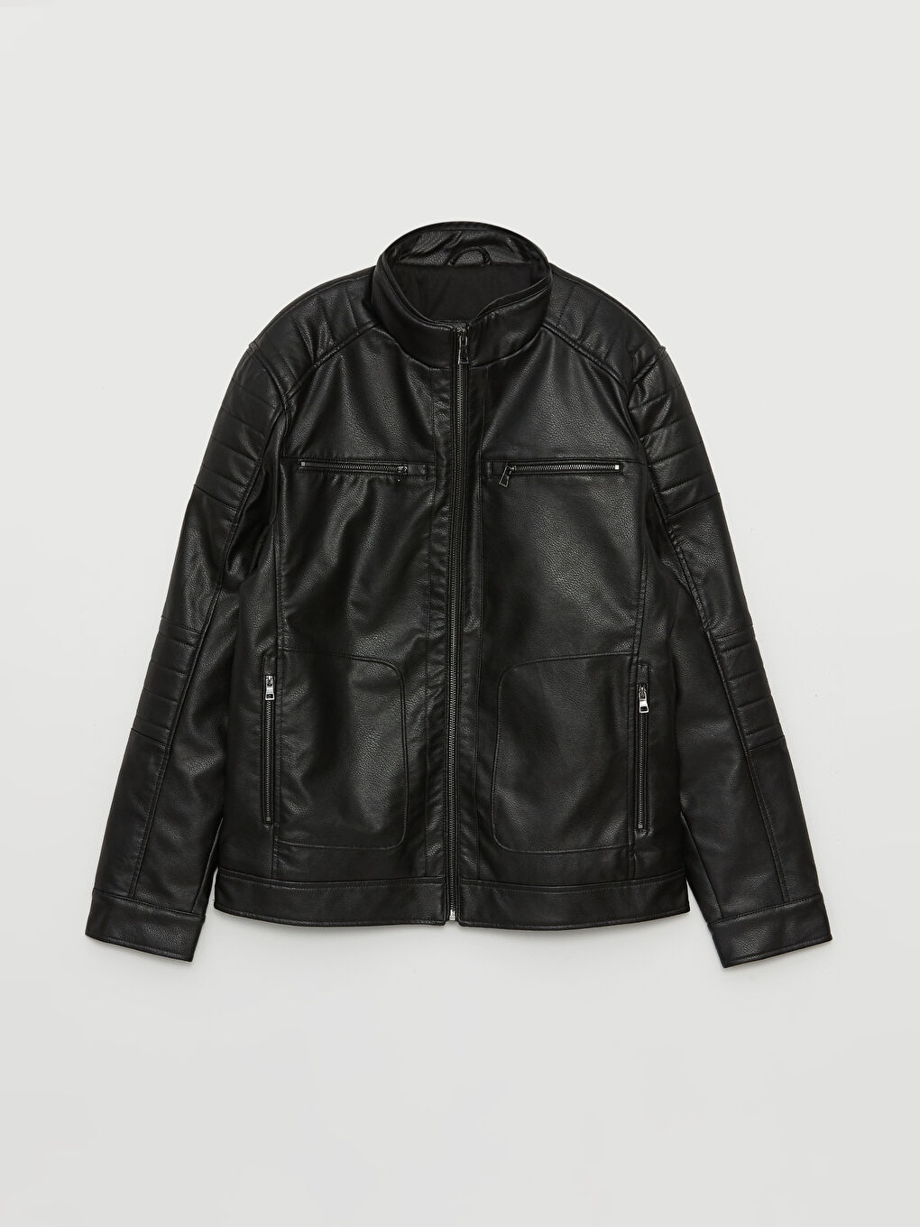 Standard Fit Collared Neck Men's Leather Look Coat -S40411Z8-CVL