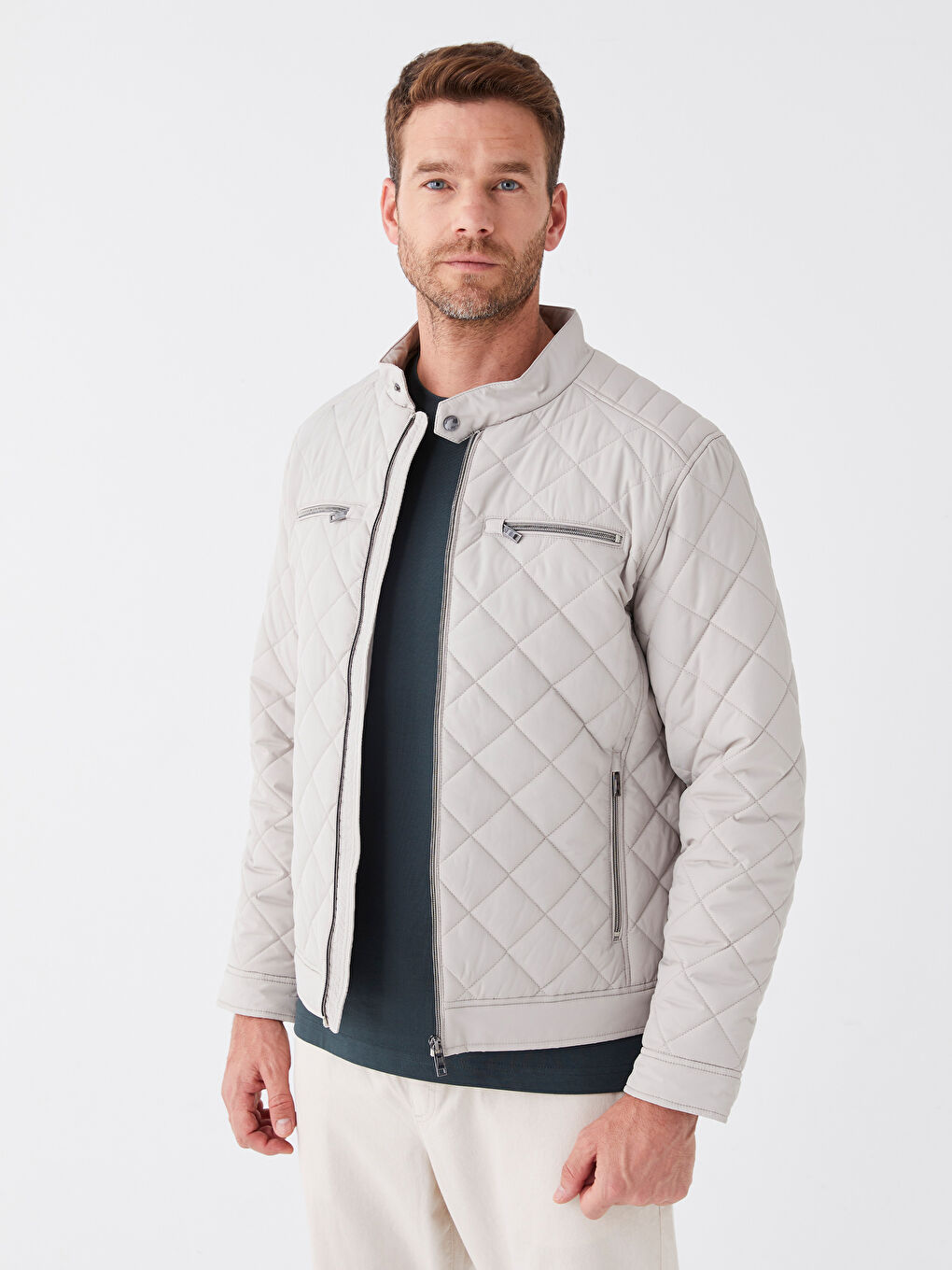 Ерлерге арналған стандартты пішім биік жағалы пуховик пальто-1