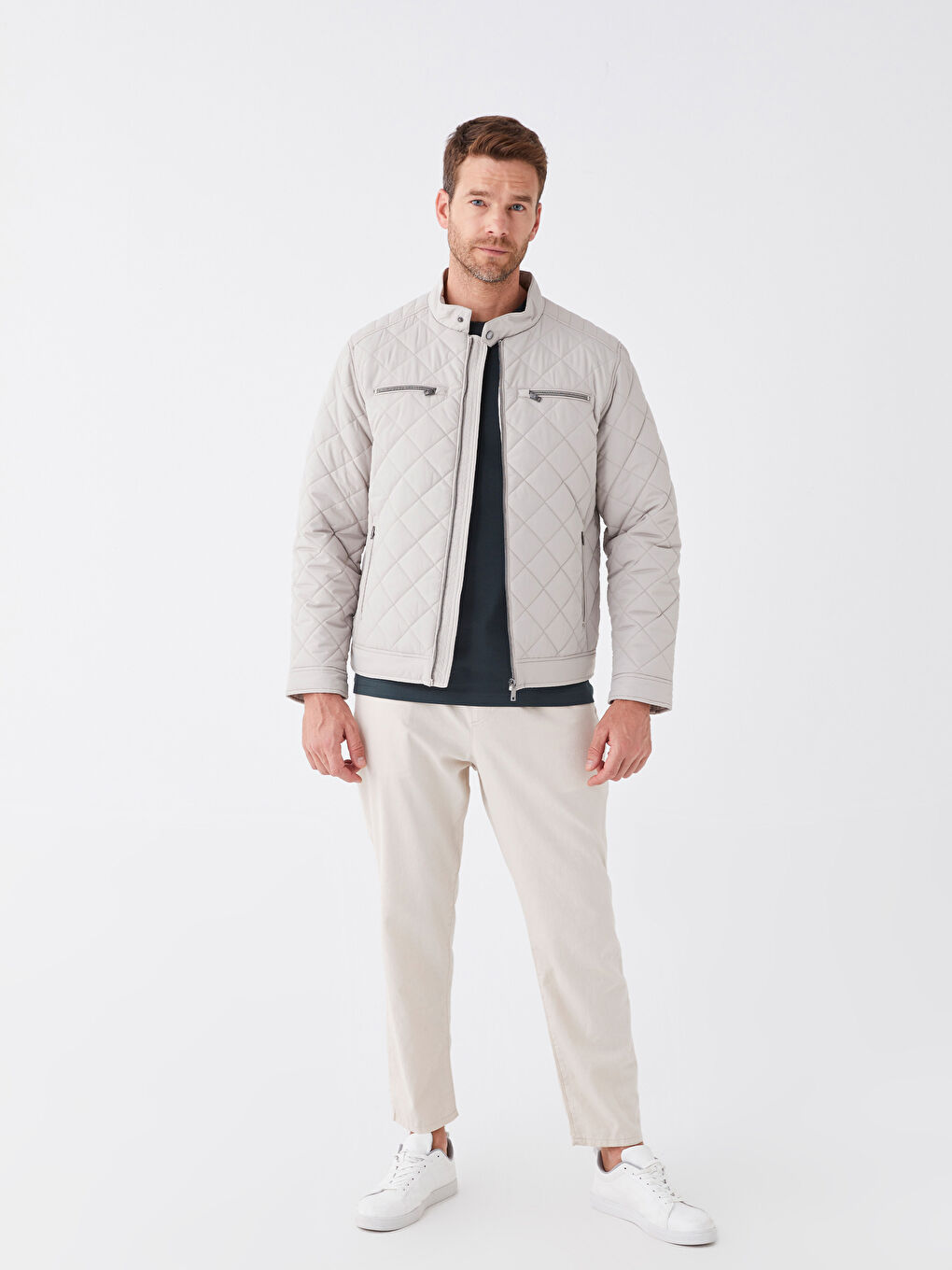 Ерлерге арналған стандартты пішім биік жағалы пуховик пальто-2