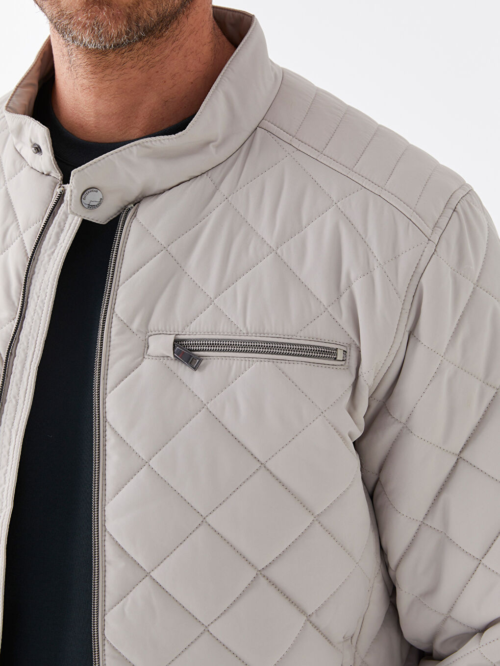 Ерлерге арналған стандартты пішім биік жағалы пуховик пальто-4