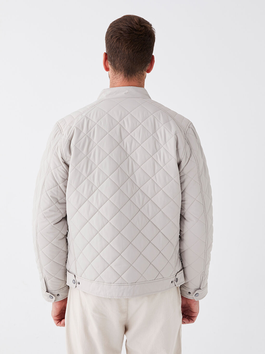 Ерлерге арналған стандартты пішім биік жағалы пуховик пальто-5