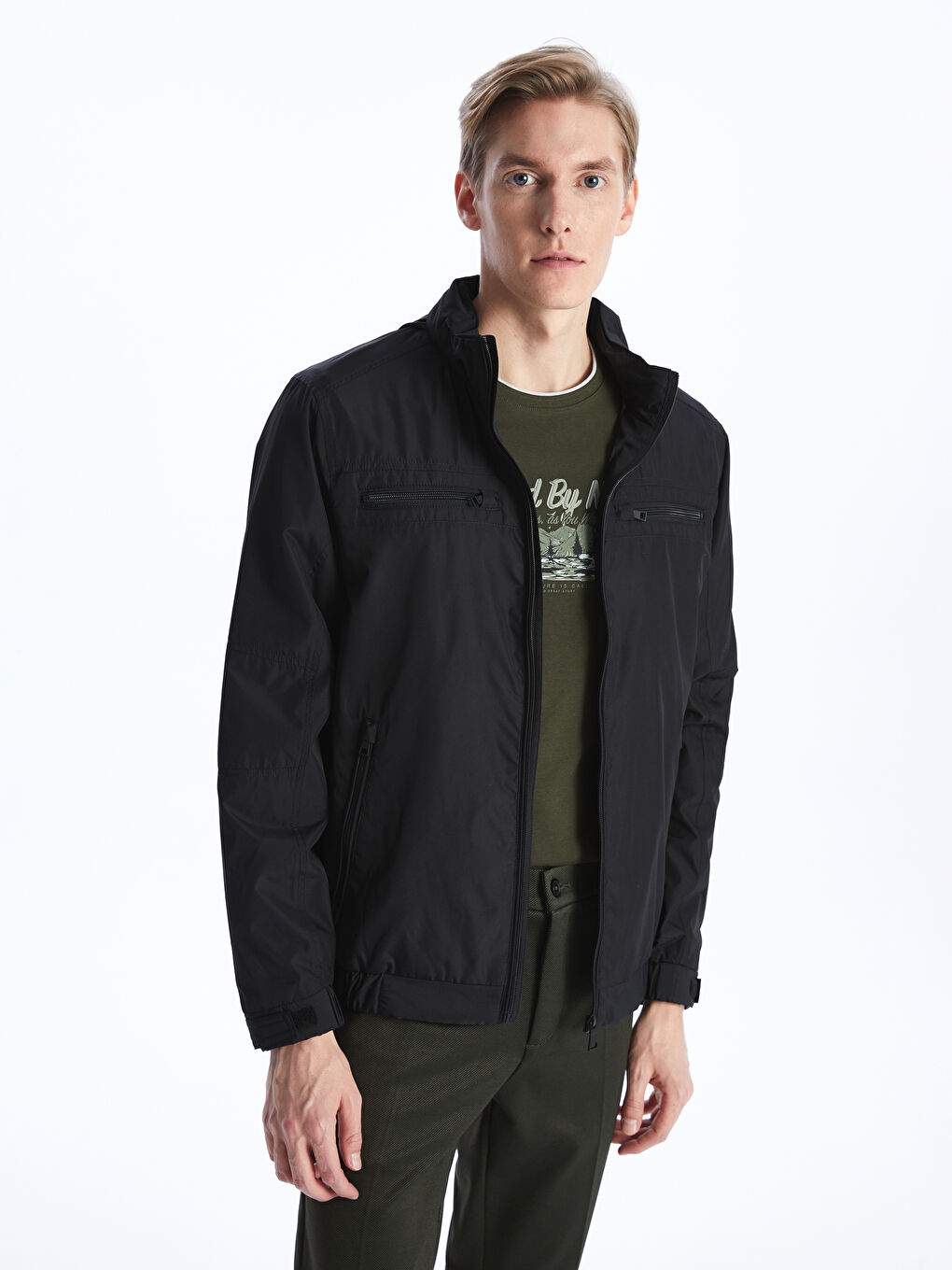 Siyah Standart Kalıp Dik Yaka Erkek Mont