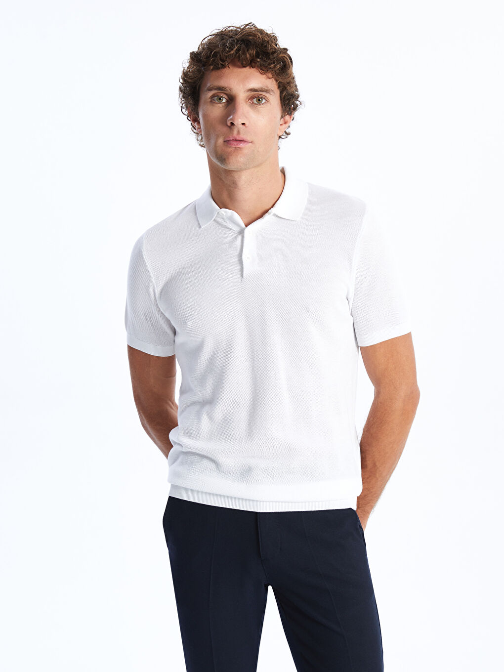 Polo Neck Short Sleeve Men's Tricot Sweater -S40457Z8-R9J