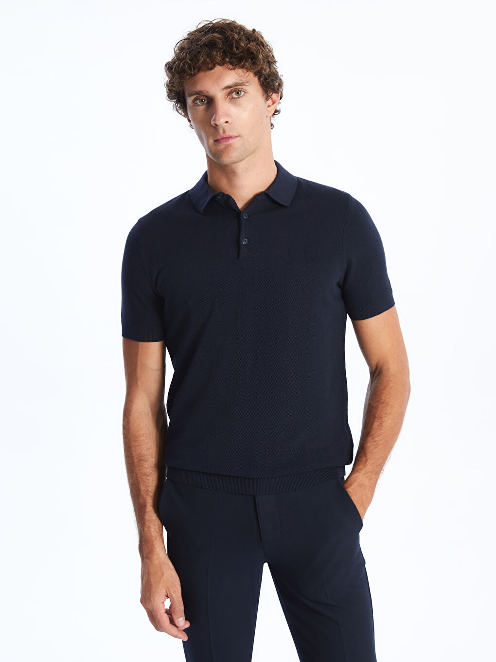 Polo Neck Short Sleeve Men's Tricot Sweater -S40457Z8-RFH