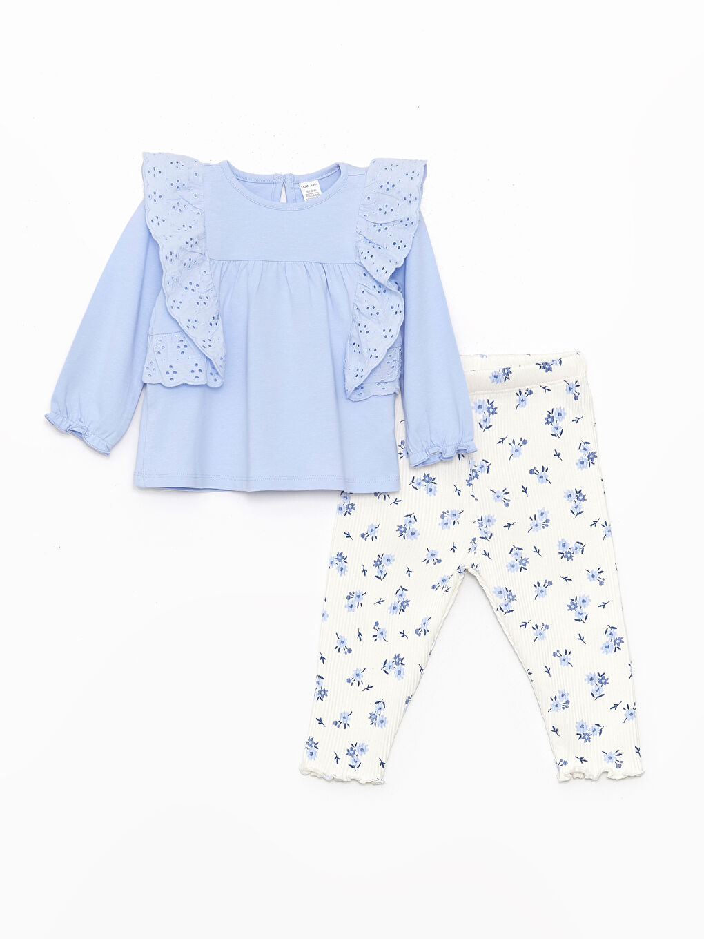 Mavi Bisiklet Yaka Uzun Kollu Baskılı Kız Bebek Bluz ve Tayt 2'li Takım