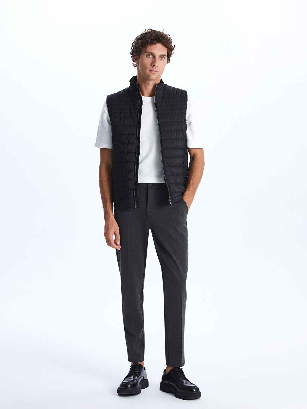 Siyah Standart Kalıp Dik Yaka Erkek Yelek-2