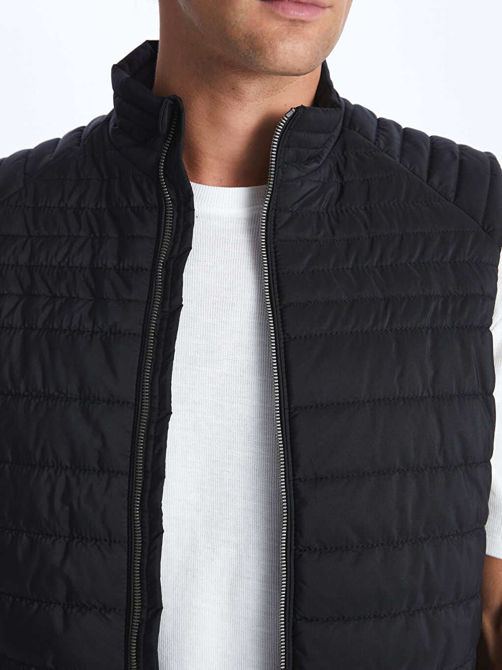 Siyah Standart Kalıp Dik Yaka Erkek Yelek-3