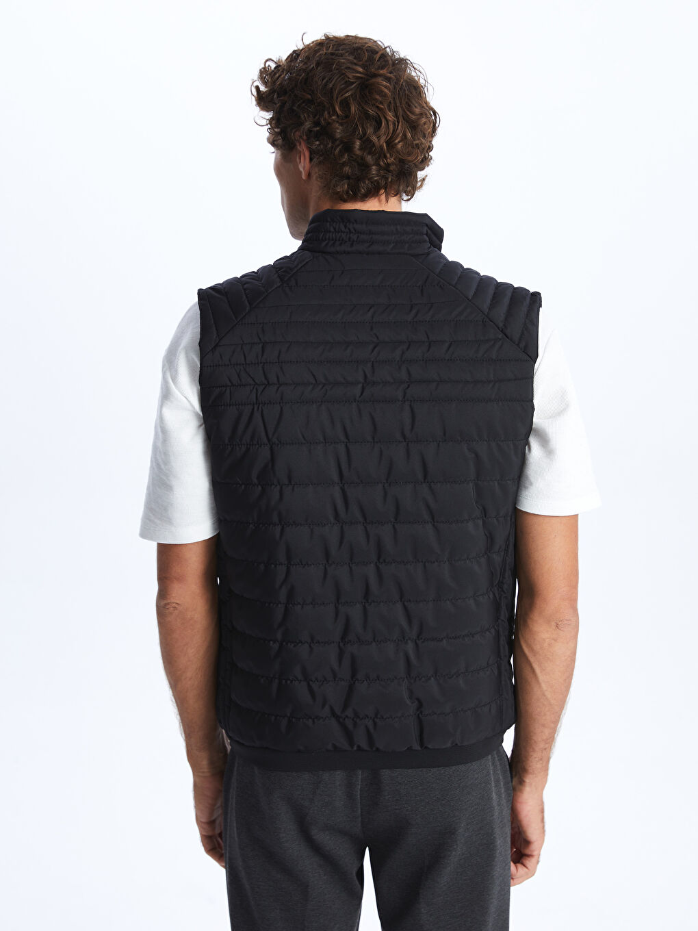 Siyah Standart Kalıp Dik Yaka Erkek Yelek-5