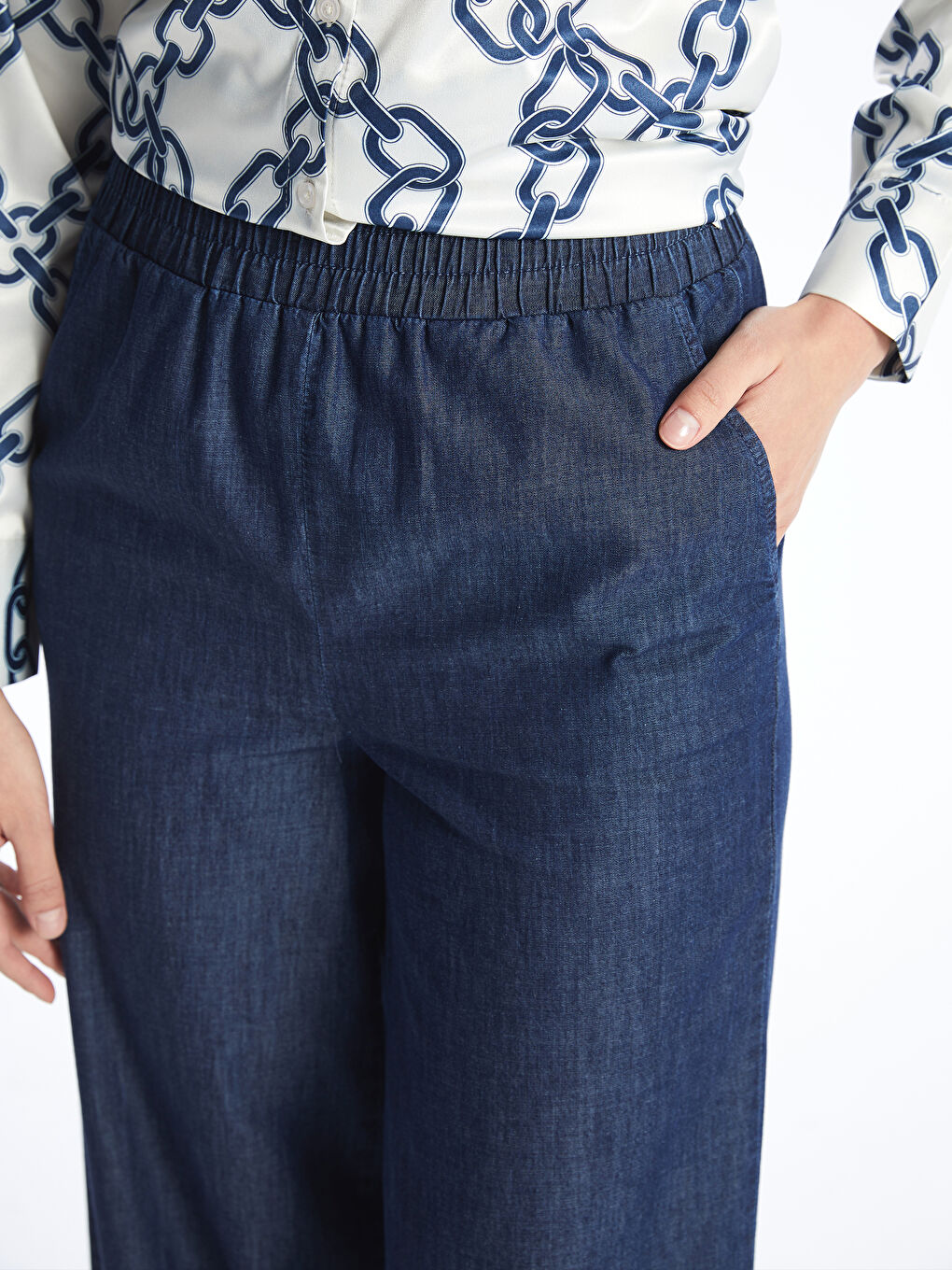 Wideleg Women's Jeans With Elastic Waist -S40564Z8-309