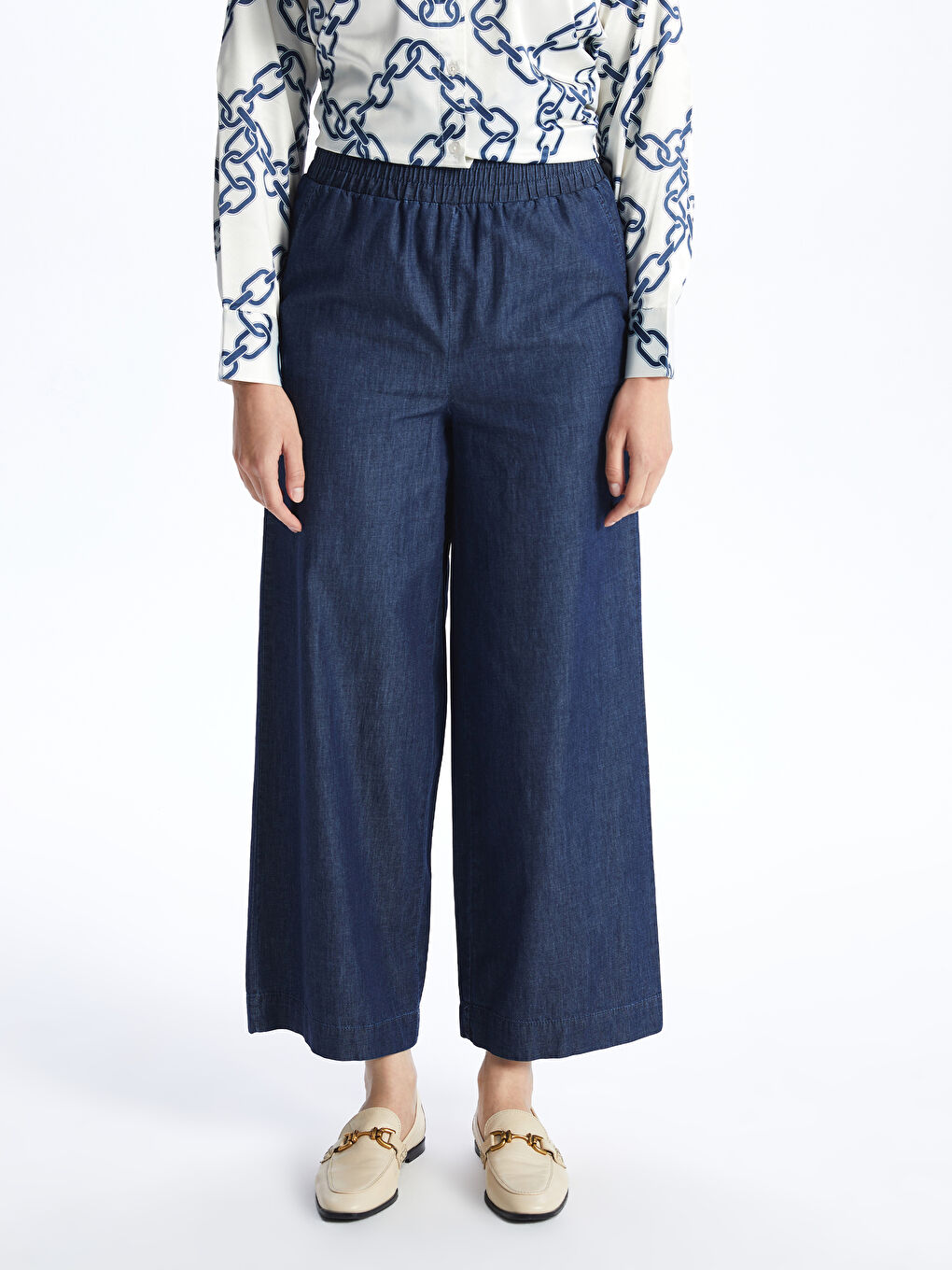 Wideleg Women's Jeans With Elastic Waist -S40564Z8-309