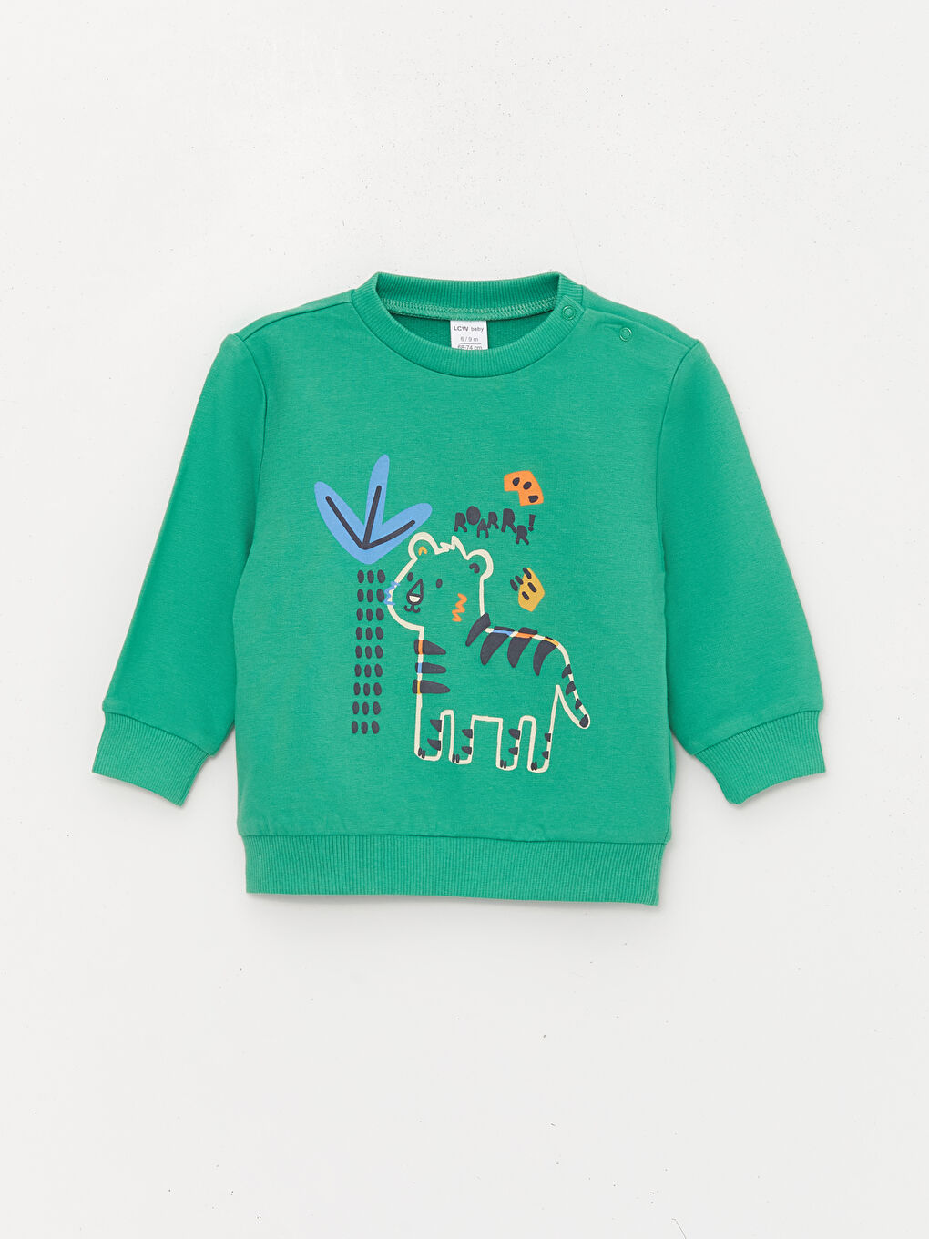 LCW baby Yeşil Bisiklet Yaka Baskılı Erkek Bebek Sweatshirt