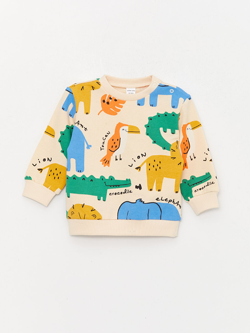 Bej Bisiklet Yaka Uzun Kollu Baskılı Erkek Bebek Tişört