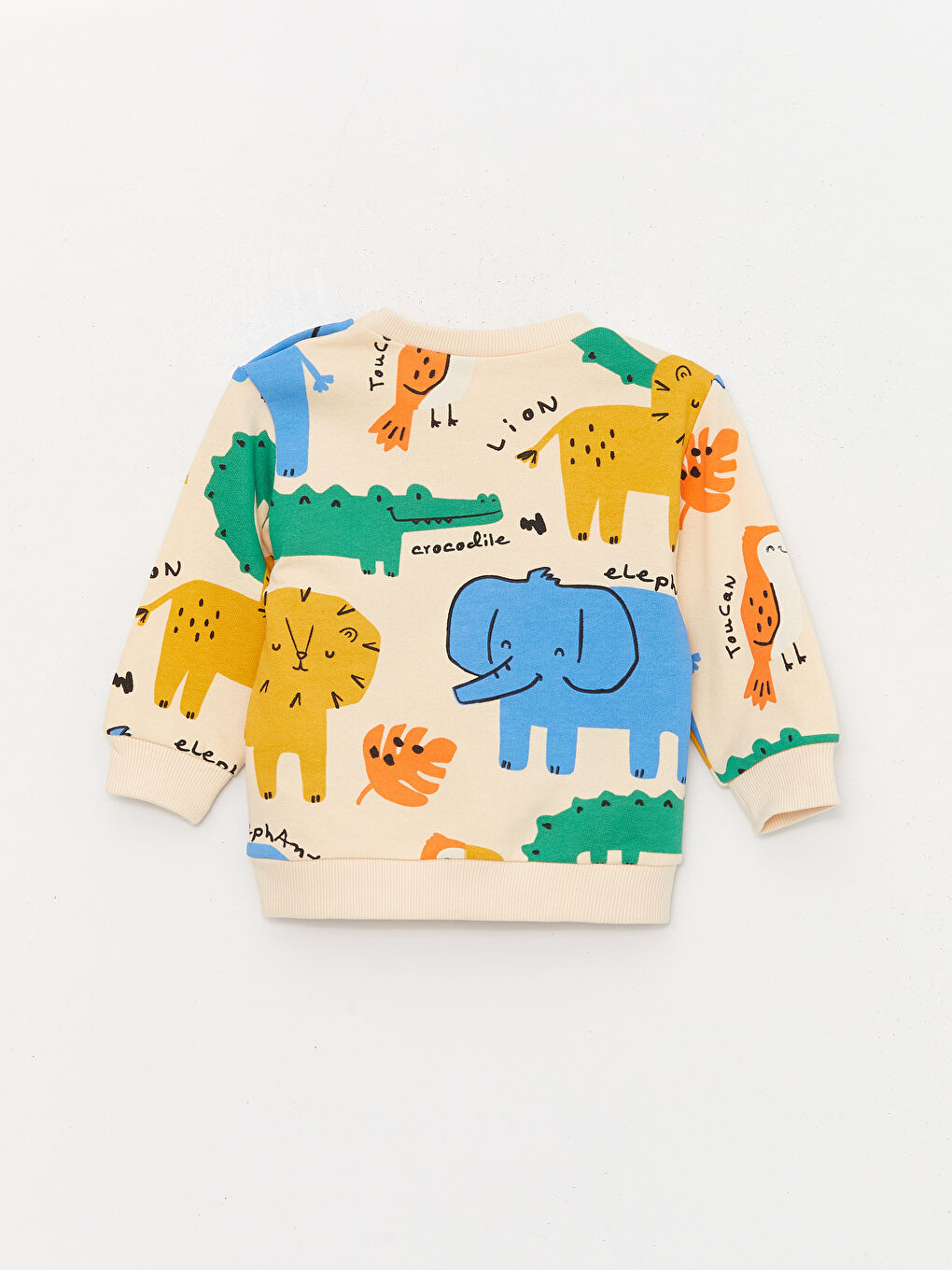 Bej Bisiklet Yaka Uzun Kollu Baskılı Erkek Bebek Tişört-1