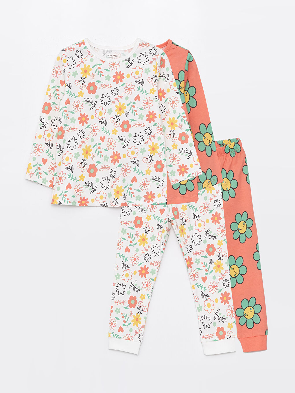 Mercan Bisiklet Yaka Kız Bebek Pijama Takımı 2'li