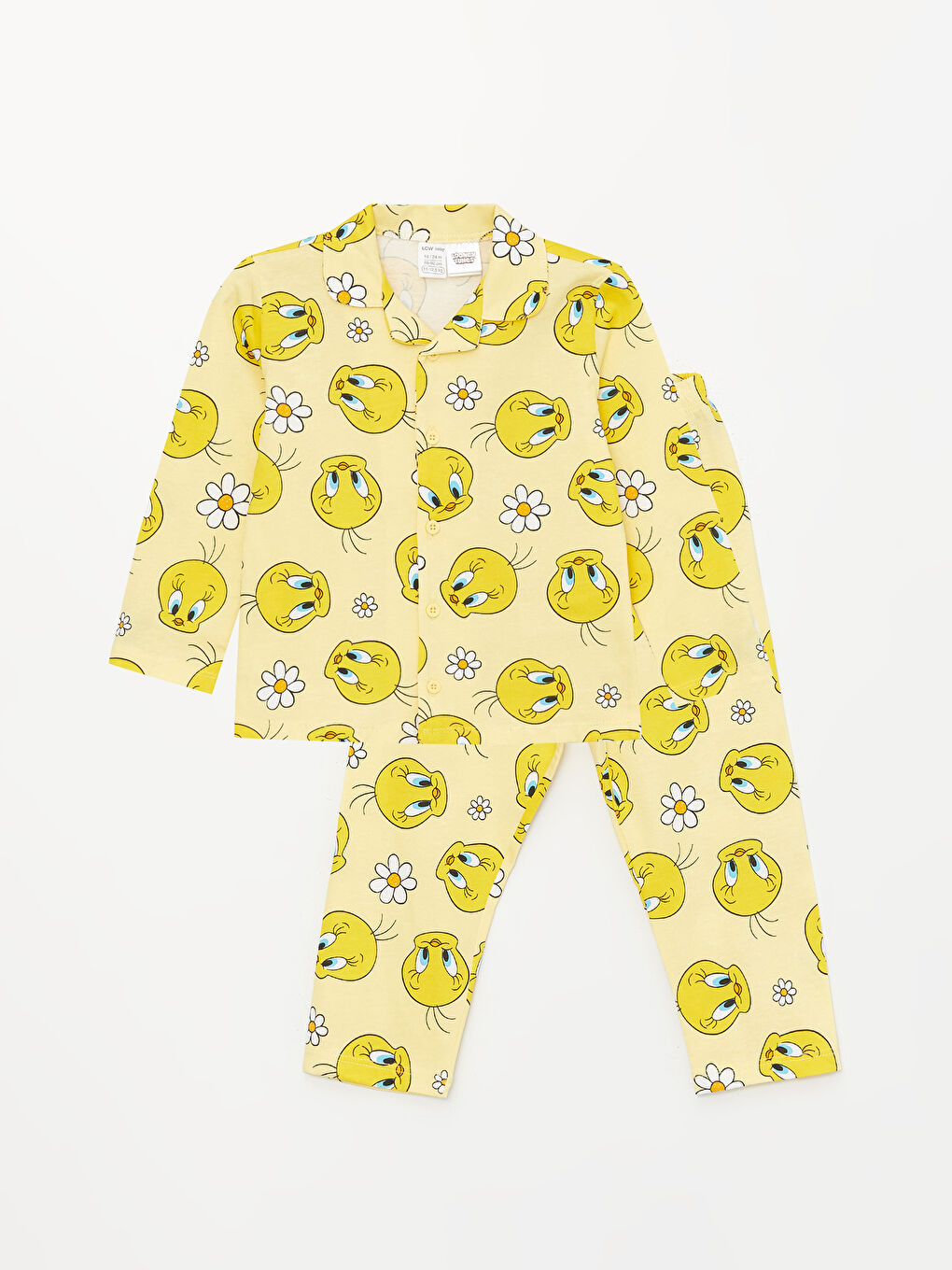 Sarı Polo Yaka Tweety Baskılı Kız Bebek Pijama Takımı