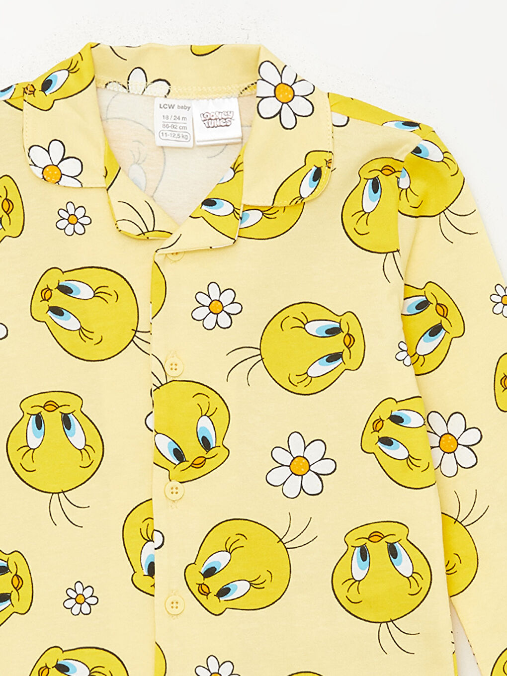 Sarı Polo Yaka Tweety Baskılı Kız Bebek Pijama Takımı-5